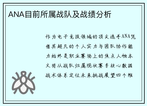 ANA目前所属战队及战绩分析