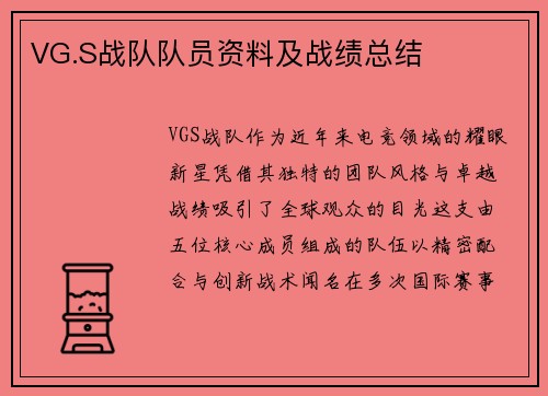 VG.S战队队员资料及战绩总结